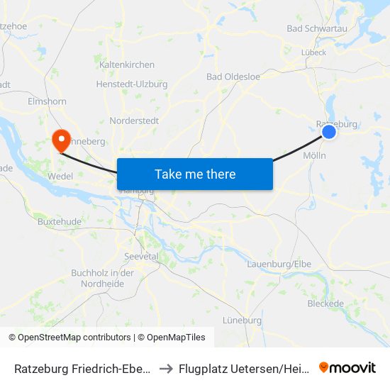 Ratzeburg Friedrich-Ebert-Straße to Flugplatz Uetersen / Heist - Edhe map