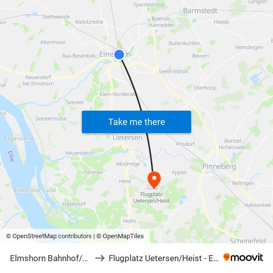 Elmshorn Bahnhof/Zob to Flugplatz Uetersen / Heist - Edhe map