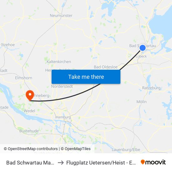 Bad Schwartau Markt to Flugplatz Uetersen / Heist - Edhe map