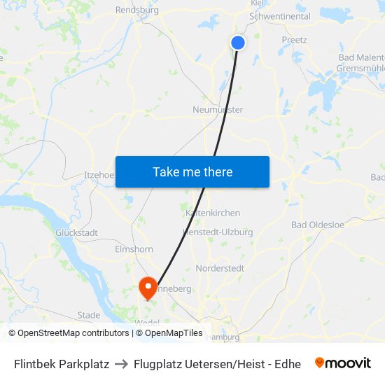 Flintbek Parkplatz to Flugplatz Uetersen / Heist - Edhe map