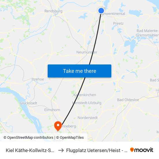 Kiel Käthe-Kollwitz-Schule to Flugplatz Uetersen / Heist - Edhe map