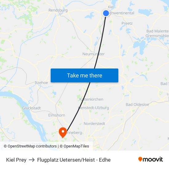 Kiel Prey to Flugplatz Uetersen / Heist - Edhe map