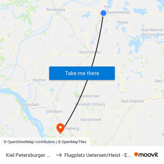 Kiel Petersburger Weg to Flugplatz Uetersen / Heist - Edhe map