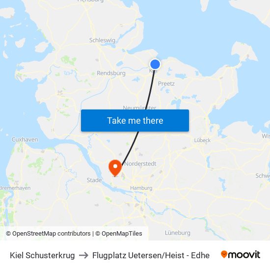 Kiel Schusterkrug to Flugplatz Uetersen / Heist - Edhe map