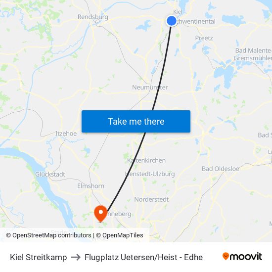 Kiel Streitkamp to Flugplatz Uetersen / Heist - Edhe map