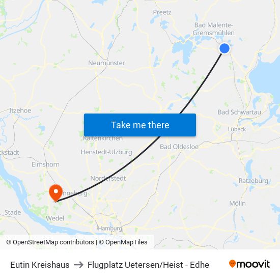 Eutin Kreishaus to Flugplatz Uetersen / Heist - Edhe map