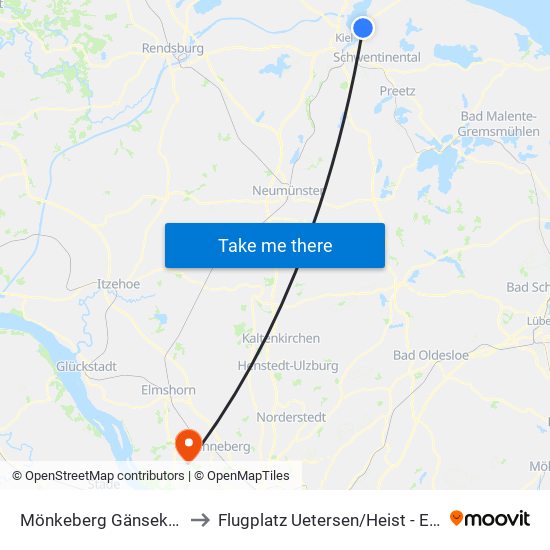 Mönkeberg Gänsekrug to Flugplatz Uetersen / Heist - Edhe map