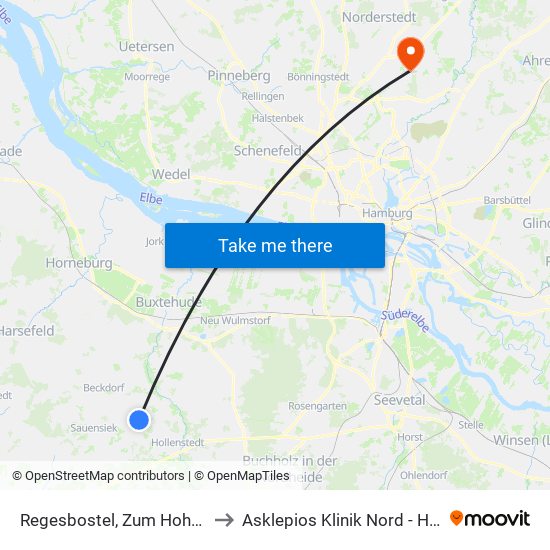 Regesbostel, Zum Hohen Berg to Asklepios Klinik Nord - Heidberg map