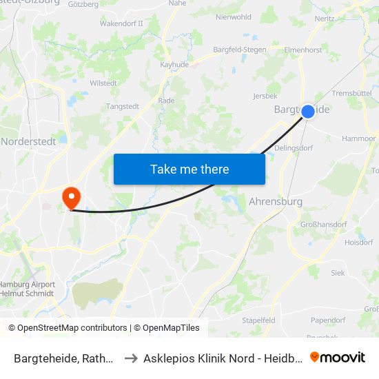 Bargteheide, Rathaus to Asklepios Klinik Nord - Heidberg map