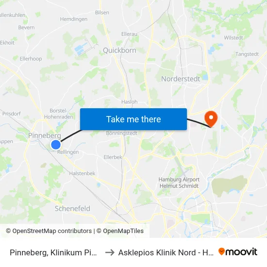 Pinneberg, Klinikum Pinneberg to Asklepios Klinik Nord - Heidberg map