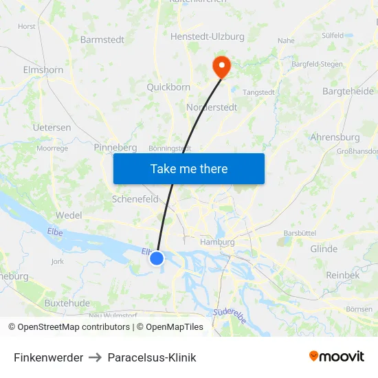 Finkenwerder to Paracelsus-Klinik map