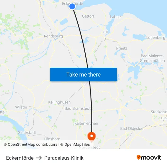 Eckernförde to Paracelsus-Klinik map