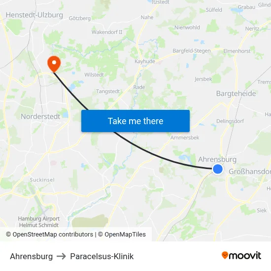 Ahrensburg to Paracelsus-Klinik map