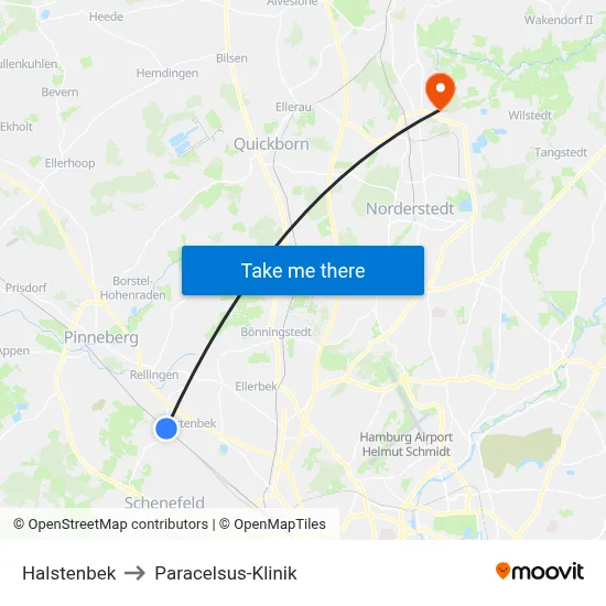 Halstenbek to Paracelsus-Klinik map