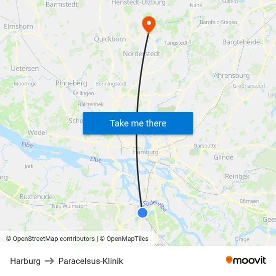 Harburg to Paracelsus-Klinik map