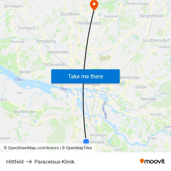 Hittfeld to Paracelsus-Klinik map