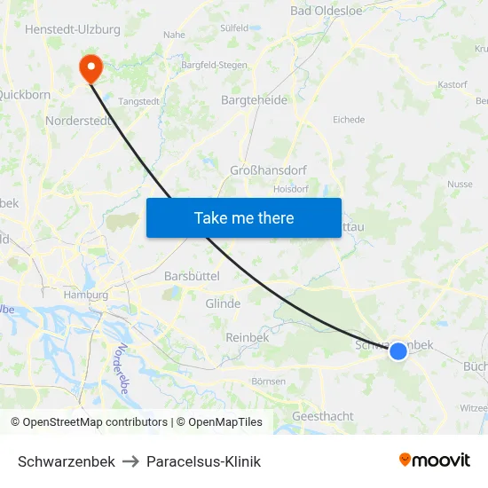 Schwarzenbek to Paracelsus-Klinik map