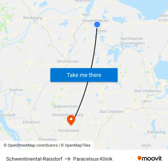 Schwentinental-Raisdorf to Paracelsus-Klinik map