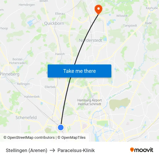 Stellingen (Arenen) to Paracelsus-Klinik map