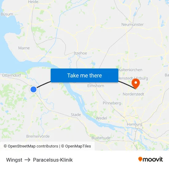 Wingst to Paracelsus-Klinik map