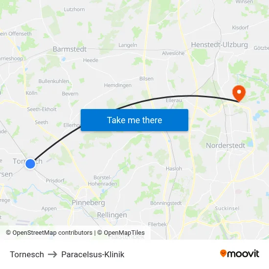 Tornesch to Paracelsus-Klinik map