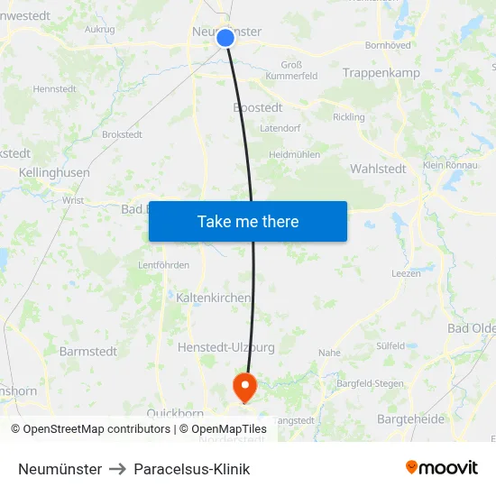 Neumünster to Paracelsus-Klinik map