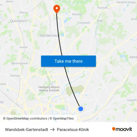 Wandsbek-Gartenstadt to Paracelsus-Klinik map