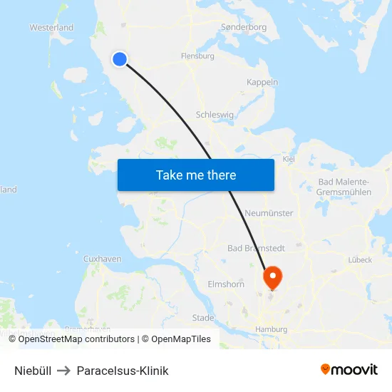 Niebüll to Paracelsus-Klinik map