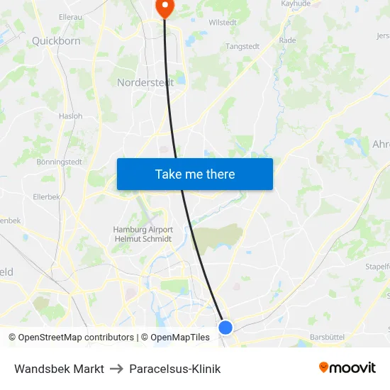 Wandsbek Markt to Paracelsus-Klinik map