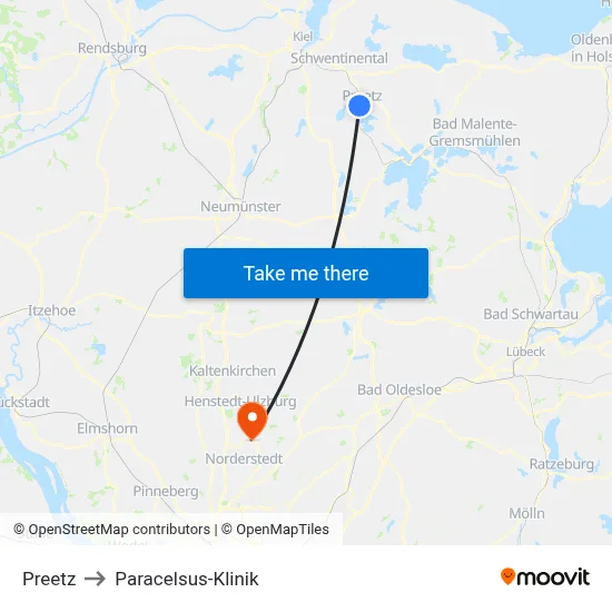 Preetz to Paracelsus-Klinik map