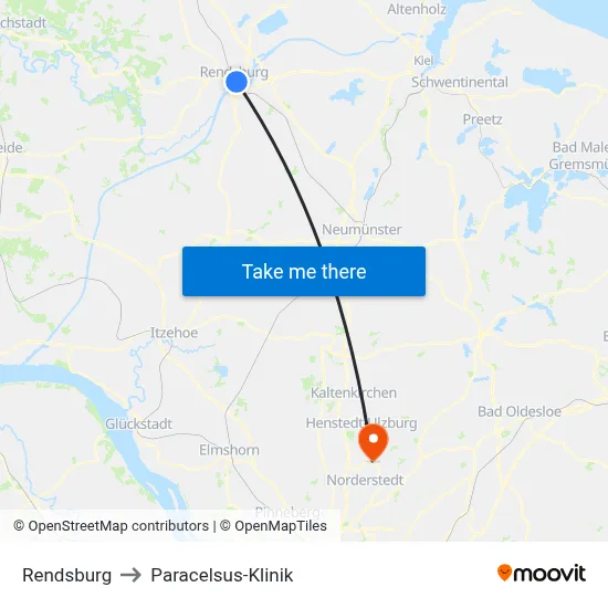 Rendsburg to Paracelsus-Klinik map