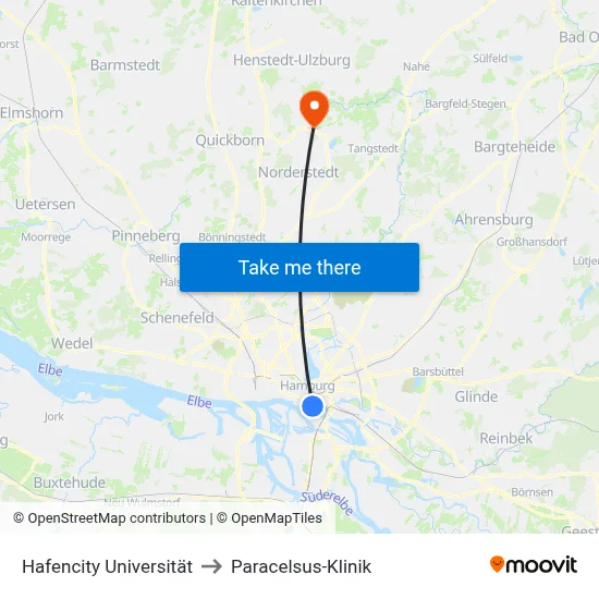Hafencity Universität to Paracelsus-Klinik map