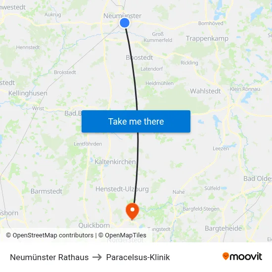 Neumünster Rathaus to Paracelsus-Klinik map