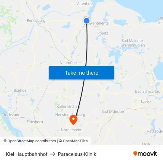 Kiel Hauptbahnhof to Paracelsus-Klinik map