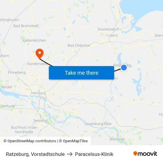 Ratzeburg, Vorstadtschule to Paracelsus-Klinik map