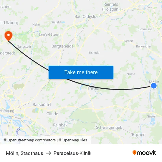Mölln, Stadthaus to Paracelsus-Klinik map