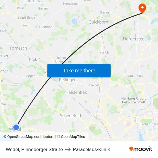 Wedel, Pinneberger Straße to Paracelsus-Klinik map