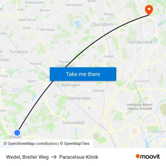 Wedel, Breiter Weg to Paracelsus-Klinik map