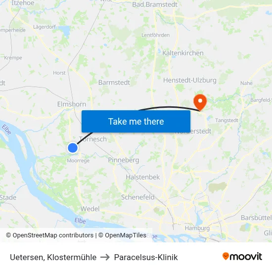 Uetersen, Klostermühle to Paracelsus-Klinik map