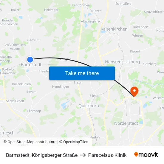 Barmstedt, Königsberger Straße to Paracelsus-Klinik map