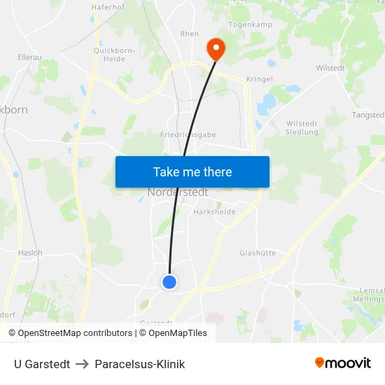 U Garstedt to Paracelsus-Klinik map