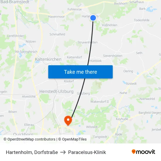 Hartenholm, Dorfstraße to Paracelsus-Klinik map