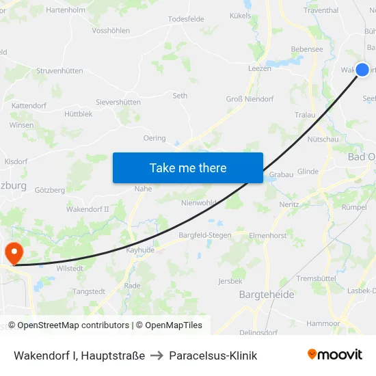 Wakendorf I, Hauptstraße to Paracelsus-Klinik map