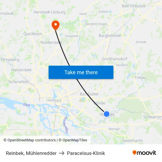 Reinbek, Mühlenredder to Paracelsus-Klinik map