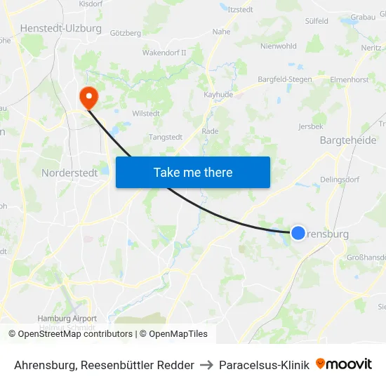 Ahrensburg, Reesenbüttler Redder to Paracelsus-Klinik map