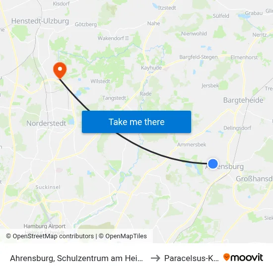 Ahrensburg, Schulzentrum am Heimgarten to Paracelsus-Klinik map