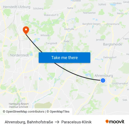 Ahrensburg, Bahnhofstraße to Paracelsus-Klinik map