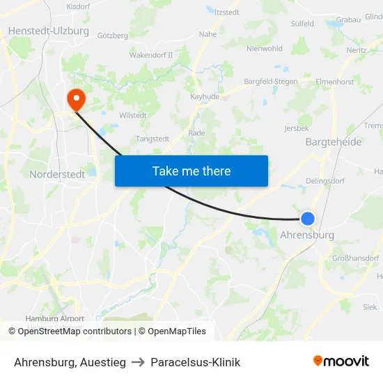 Ahrensburg, Auestieg to Paracelsus-Klinik map