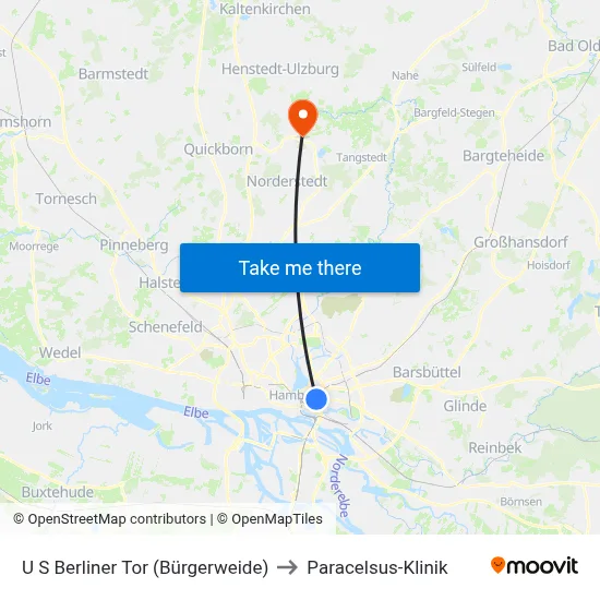 U S Berliner Tor (Bürgerweide) to Paracelsus-Klinik map