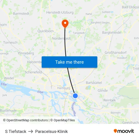 S Tiefstack to Paracelsus-Klinik map